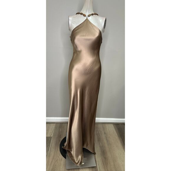 STAUD Cadence embellished satin maxi dress In Gold US 2 $600 - Picture 7 of 12